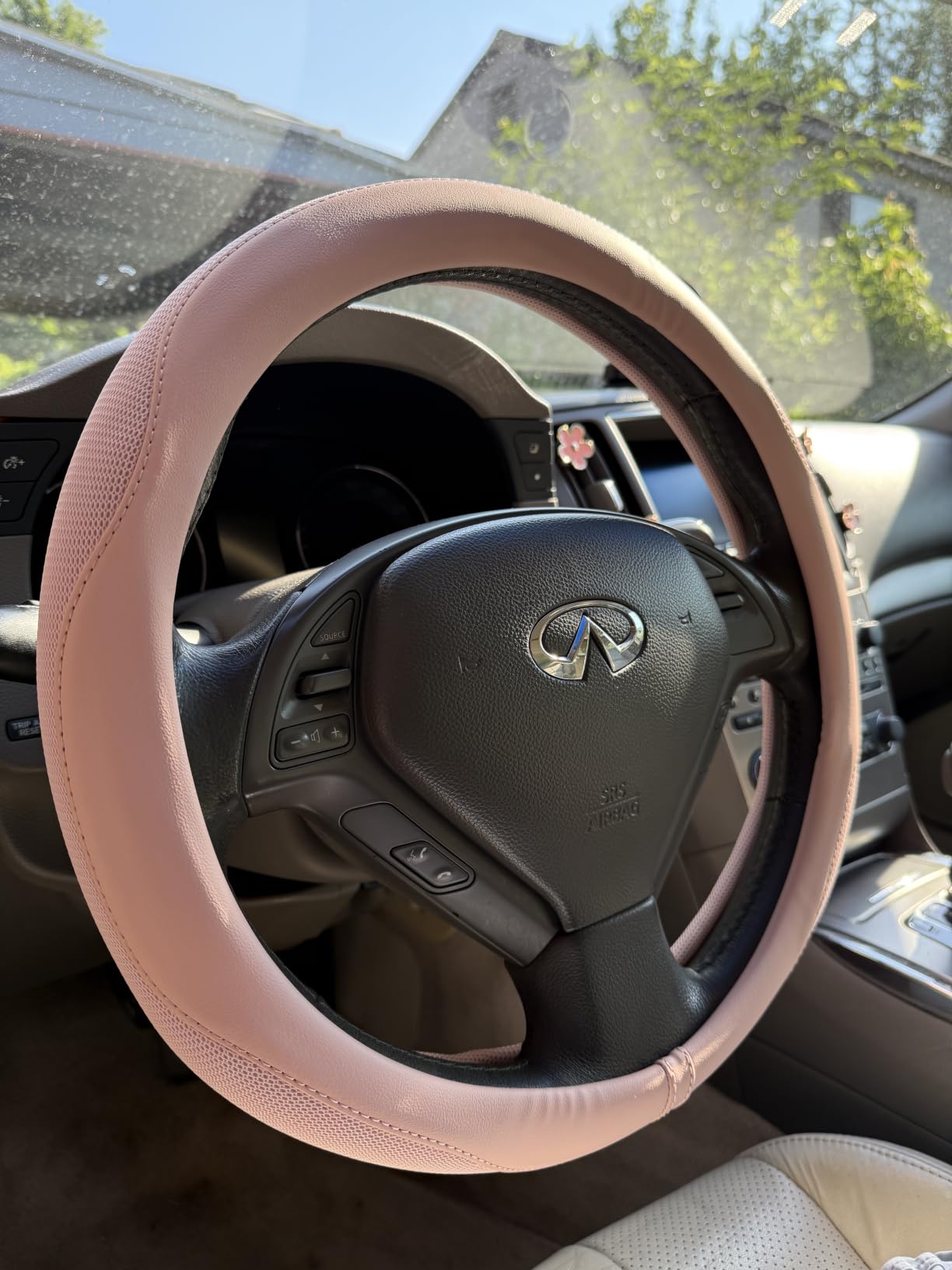 Nappa Leather Ice Silk Fabric Blue Steering Wheel Cover customer photo 1