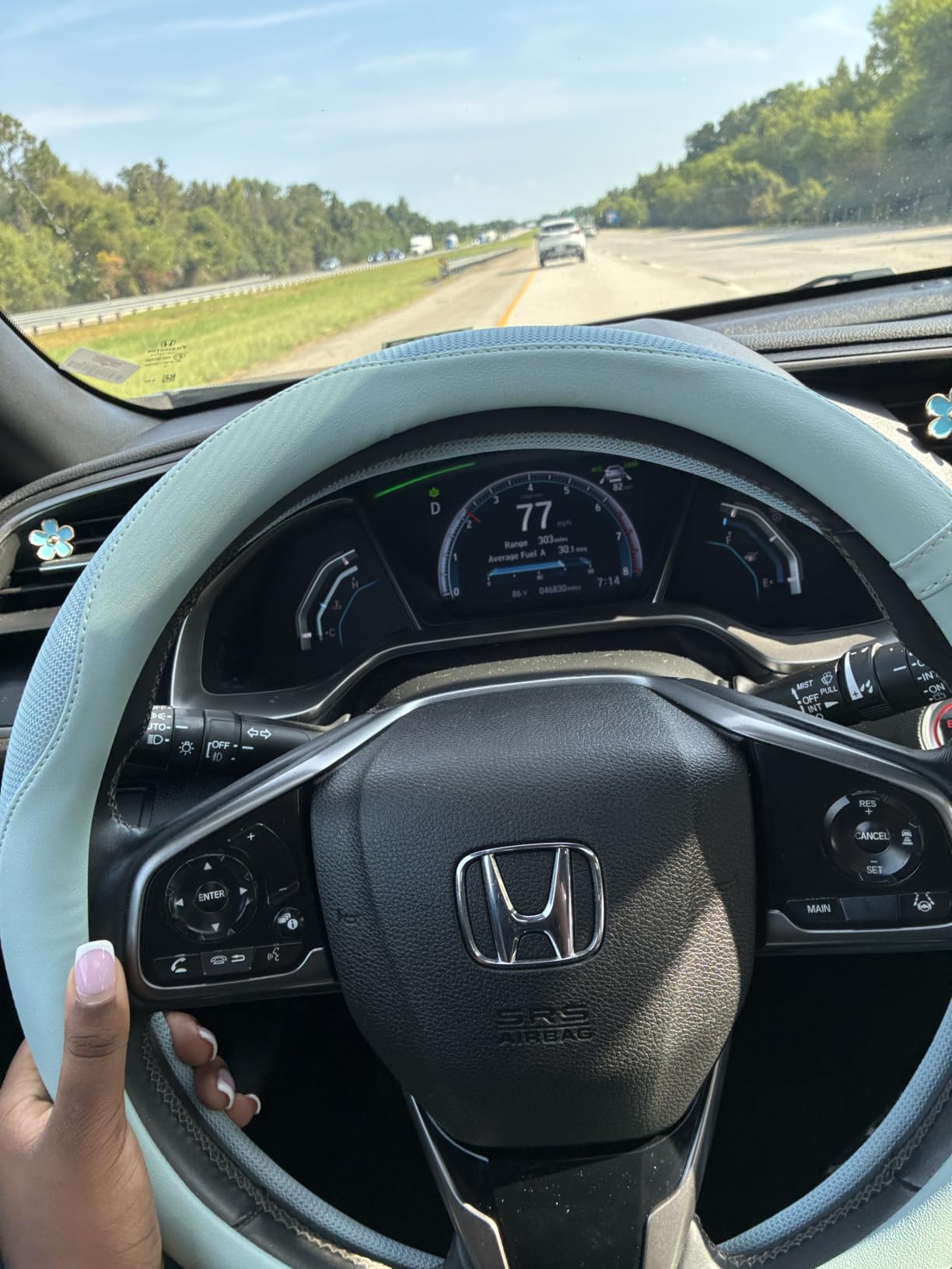 Nappa Leather Ice Silk Fabric Blue Steering Wheel Cover customer photo 2