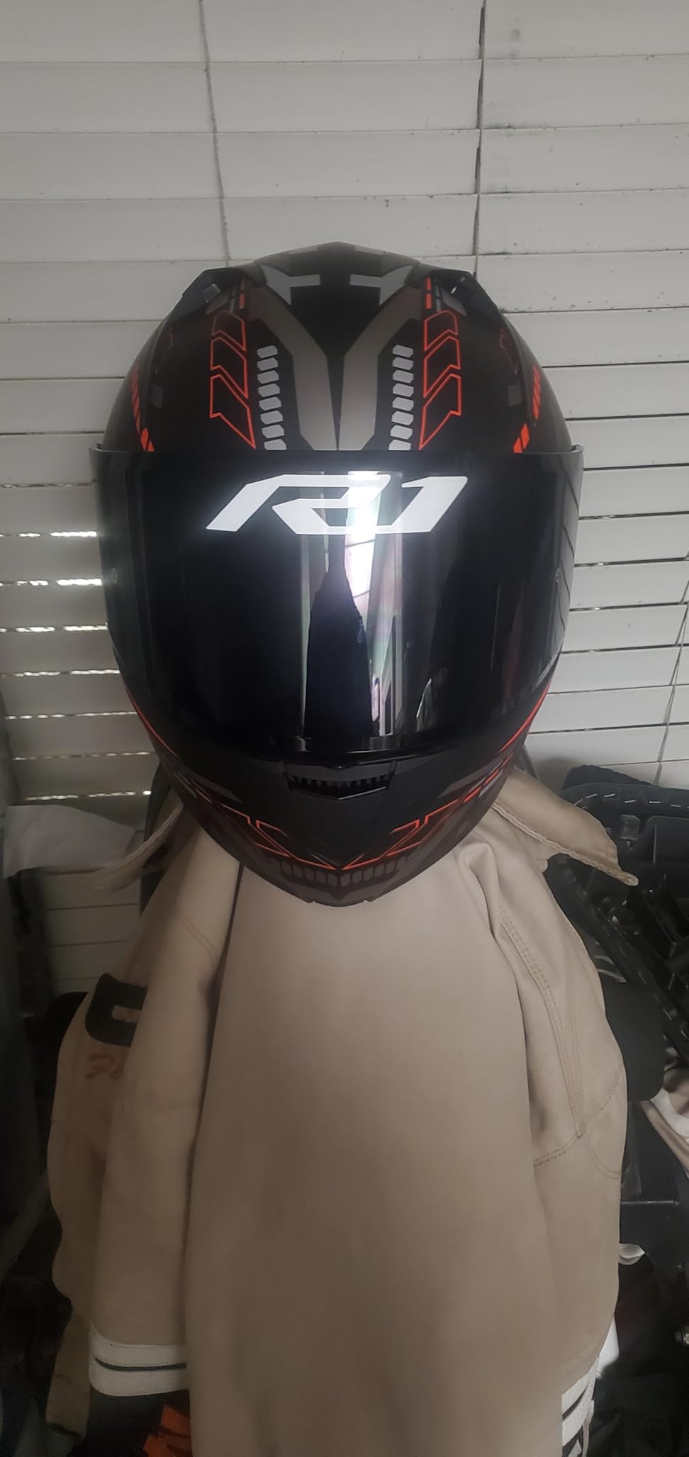 Modular Motorcycle Helmet Dual Visor Flip Up Full Face Helmets SJ-809 DOT Approved for Adults Men Women (Red Mech Man, L) customer photo 1