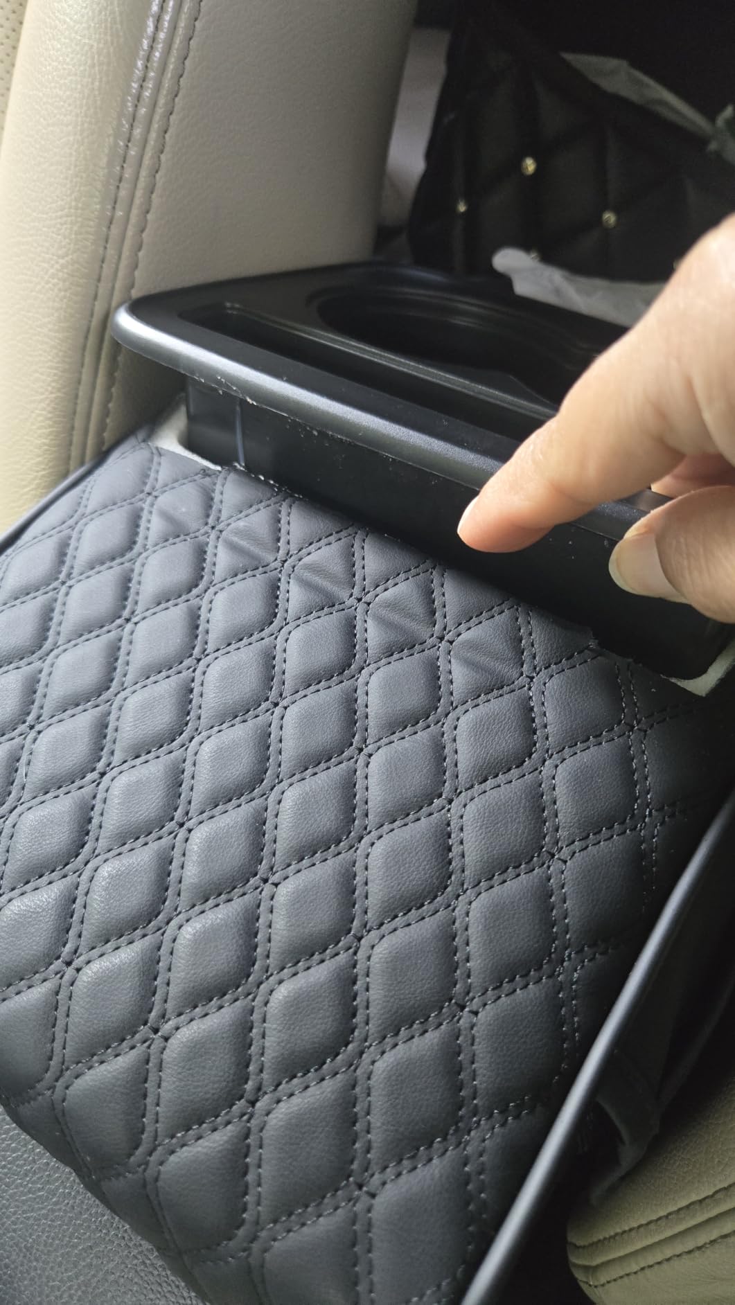 Car Armrest Cushion,5-in-1 Center Console Cover with 2 Storage Bags Cup Holder, Tissue Box Slot, Phone Slot for Sedans, Car Accessories Interior Organizers (Black) customer photo 2