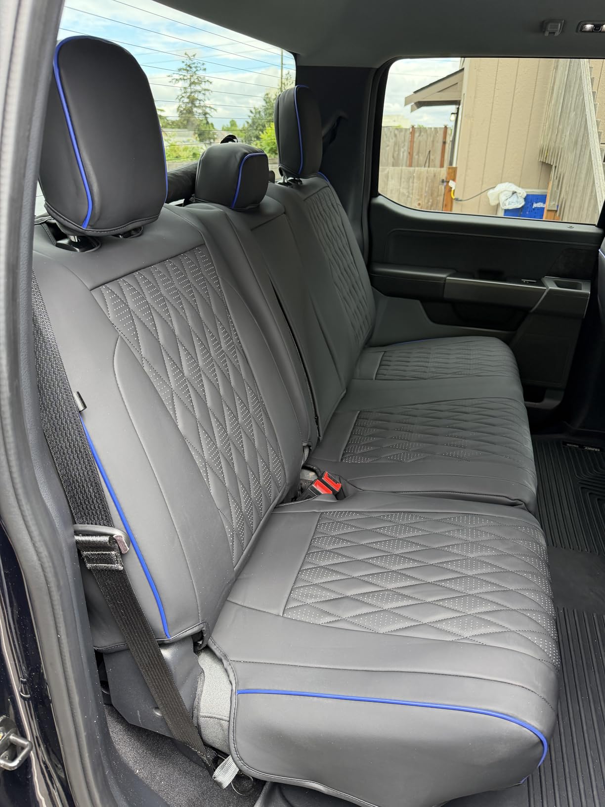 Coverado Leather Seat Covers Full Set for Ford F150F250F350F450(2015-2026)Waterproof Automotive Cushion Covers for Pick-Up Trucks Custom Fit for F150 SuperCrew&F250–F450 Super Duty Crew Cab(Red Line) customer photo 1
